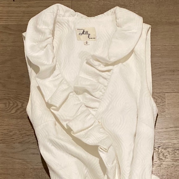 MILLY White Ruffle Trim Wrap Dress - Picture 5 of 7